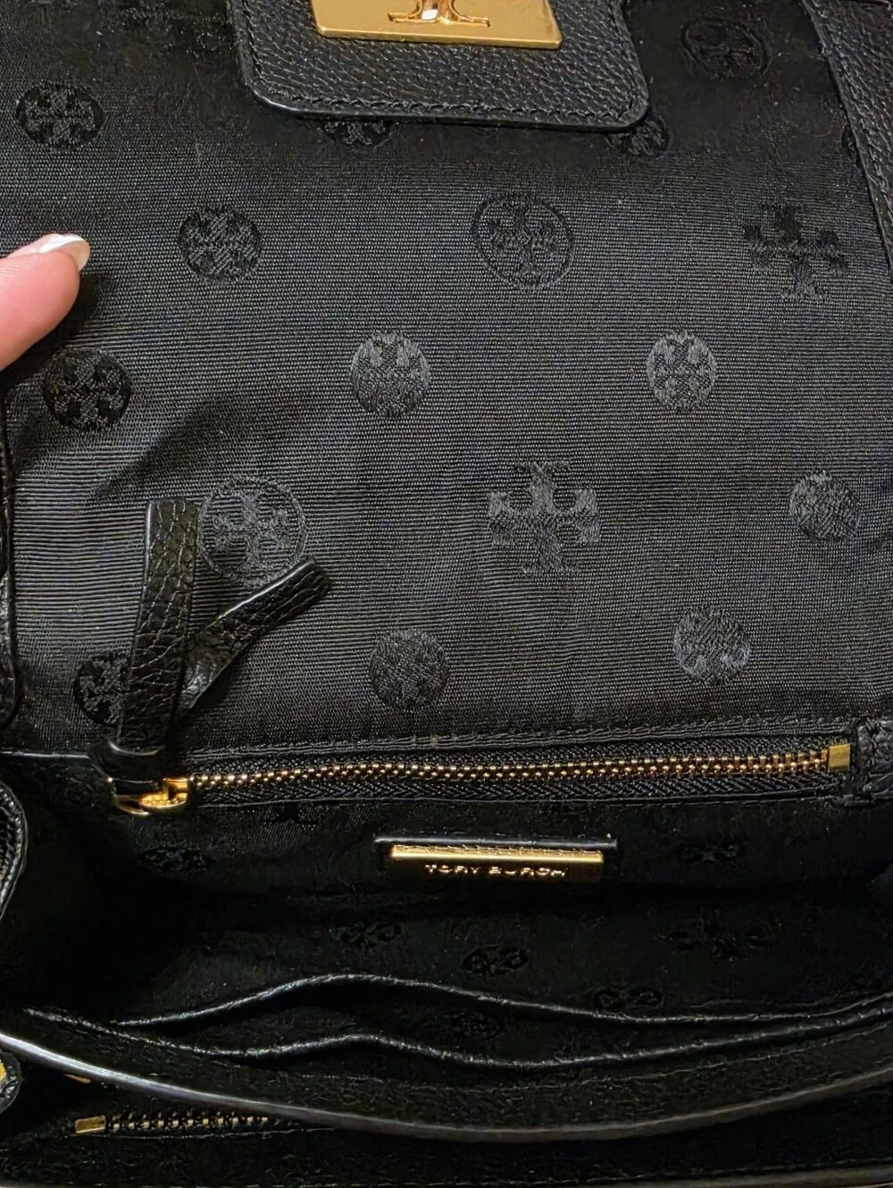 Tory Burch Black Leather Crossbody with Gold Logo Chain